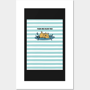 Funny relaxed dog on striped background Posters and Art